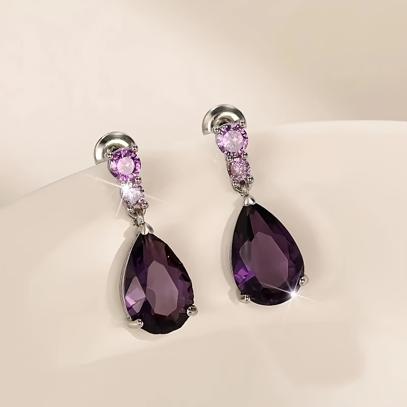 Women's S925 Silver Teardrop Stud Earrings, Elegant Zirconia Design